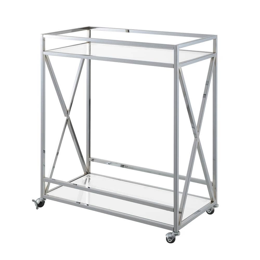 Convenience Concepts Oxford Chrome Glass Bar Cart with Shelf S14148