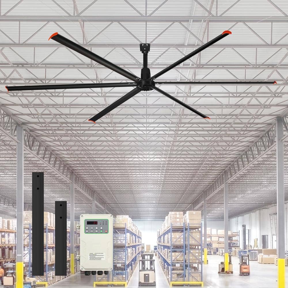 240in. Aluminum Indoor/Covered Outdoor Industrial 6-Black Ceiling Fan with Downrod, Wall Control No Light price history on PriceWatchPro