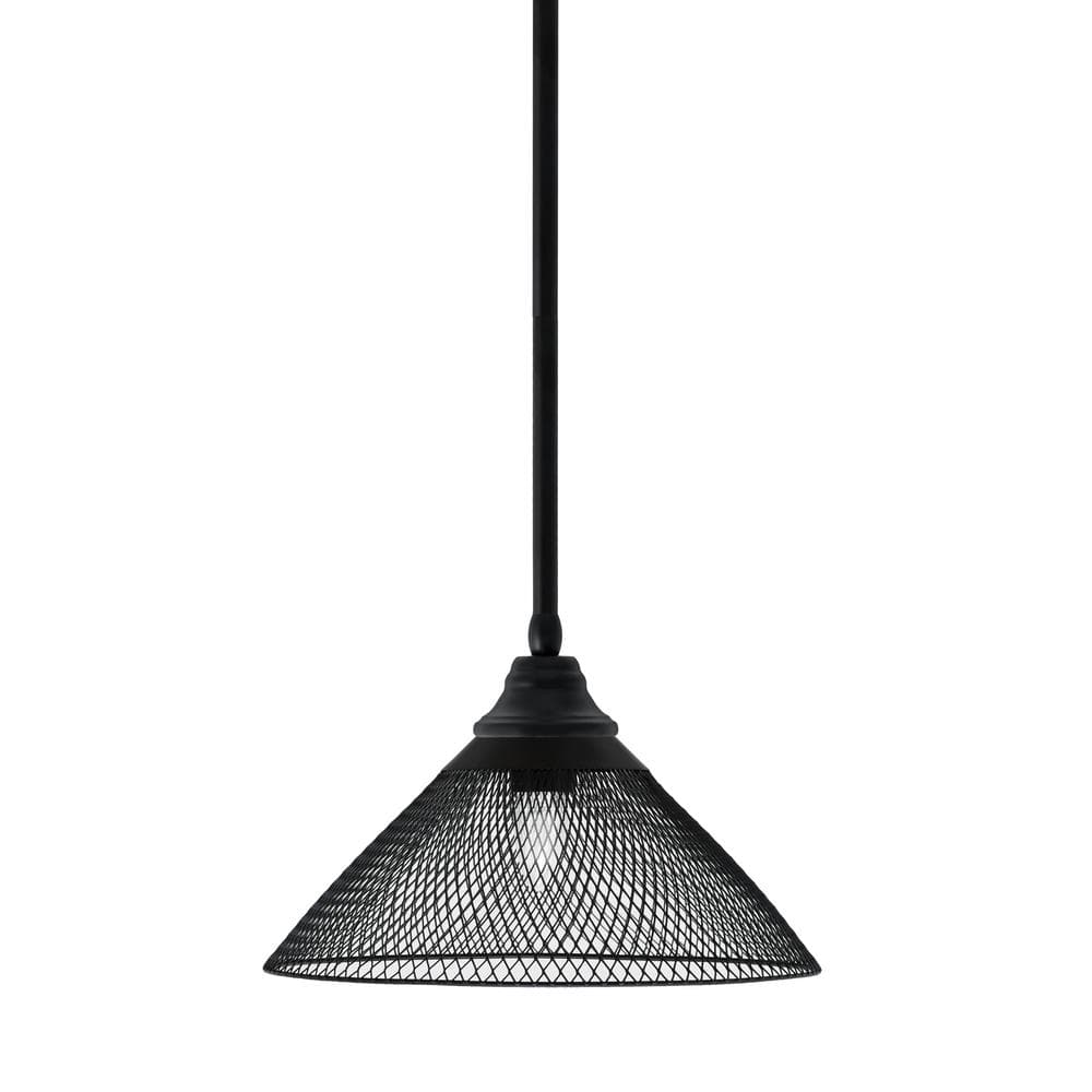 Sparta 100-Watt 1 Light Matte Black Shaded Pendant Light with 14 in. Matte 