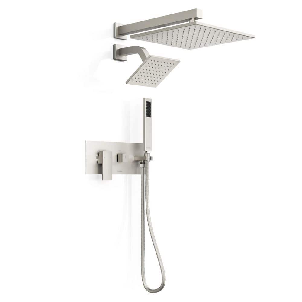 Crozet 3-Spray 10 in. Wall Mount Dual Fixed and Handheld Shower Head 2.5 GPM in Brushed Nickel (Valve Included) price history on PriceWatchPro