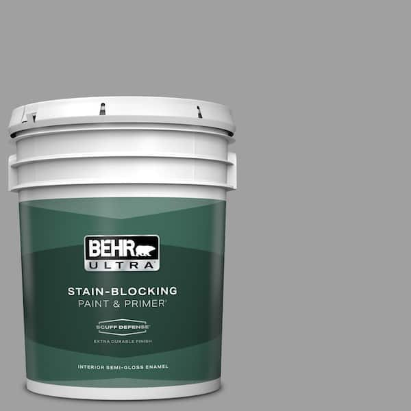 BEHR ULTRA 5 gal. #T11-1 Grayve Yard Extra Durable Semi-Gloss Enamel Interior Paint & Primer