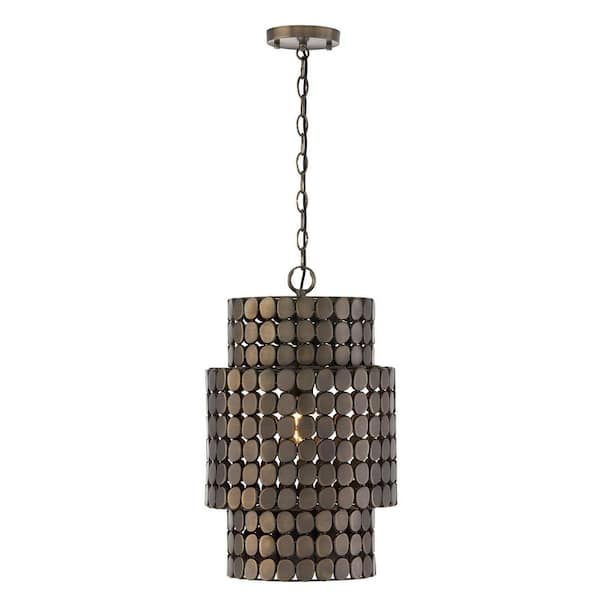 Eliana 100-Watt 1-Light Dark Brass Medallion Cylindrical Small Pendant Light with No Bulbs Included