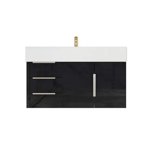 Bethany 36 in. W x 20 in. D x 22 in. H Single Sink Floating Bath Vanity in Gloss Black with White Acrylic Top