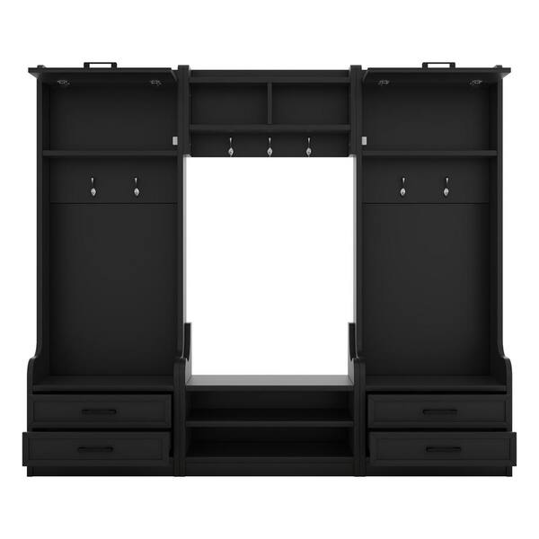 Boyel Living Black 4-in-1 Detachable Hall Tree with Storage and 7 Hooks, Multiple Functions Hallway Coat Rack
