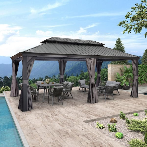 PURPLE LEAF 12 ft. x 20 ft. Luxury Patio Outdoor Gazebo for Backyard Hardtop Aluminum Frame with Netting, Hooks, Upgrade Curtain