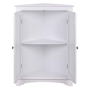 23.62-in W x 12.4-in D x 31.89-in H in White Bathroom Free-Standing Corner Storage Cabinet with Two Doors