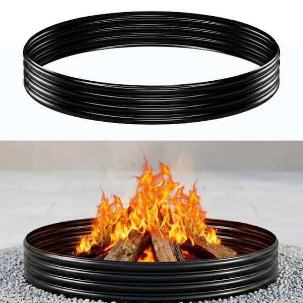 60 in. Large Wood Burning Fire Pit Ring, Heavy Duty Steel Outdoor Fire Ring, Black