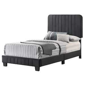 Lodi Black Velvet Upholstered Channel Tufted Twin Panel Bed