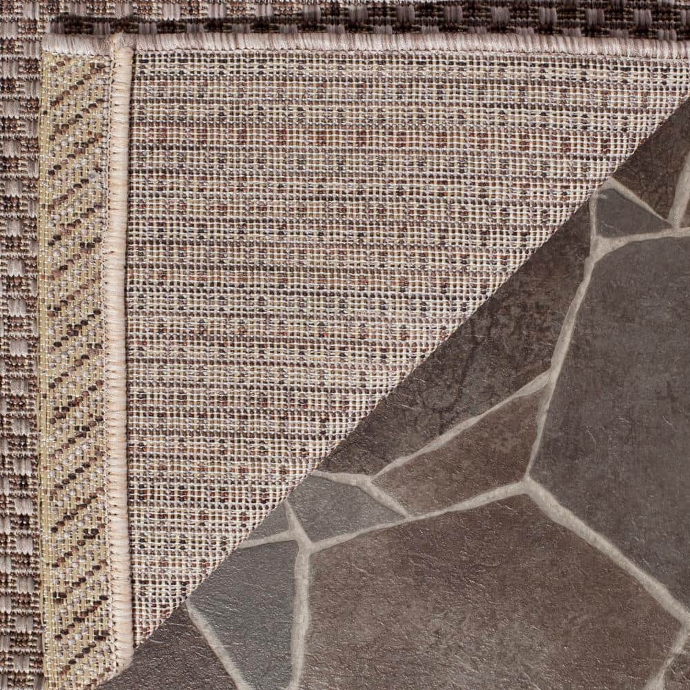 Beige and Brown Rectangular Synthetic Outdoor Area Rug