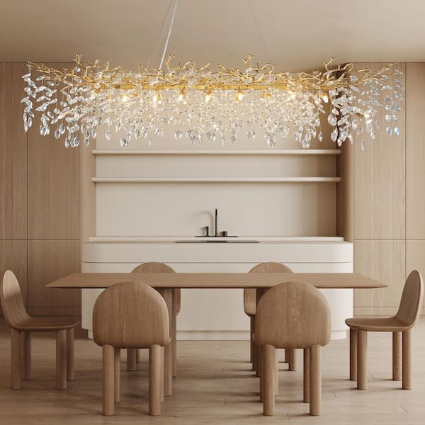 Modern Chandelier 70.8 in.20-Lights Gold Luxury Crystal Linear Chandelier for Dinning Room, Kitchen Island, Foyer
