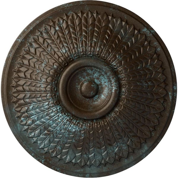 Ekena Millwork 23-1/2" x 3-1/2" Modena Urethane Ceiling Medallion (Fits Canopies upto 5-1/4") Hand-Painted Bronze Blue Patina