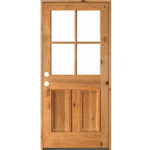 36 in. x 80 in. Knotty Alder Right-Hand/Inswing 4-Lite Clear Glass Clear Stain Wood Prehung Front Door