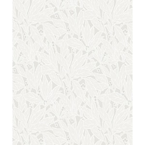 57.5 sq. ft. Dove and Metallic Pearl Leaf and Berry Unpasted Nonwoven Wallpaper Roll