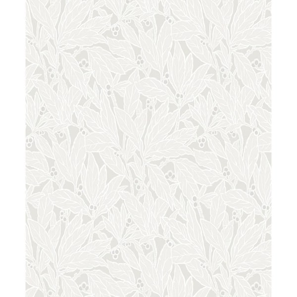 Seabrook Designs 57.5 sq. ft. Dove and Metallic Pearl Leaf and Berry Unpasted Nonwoven Wallpaper Roll
