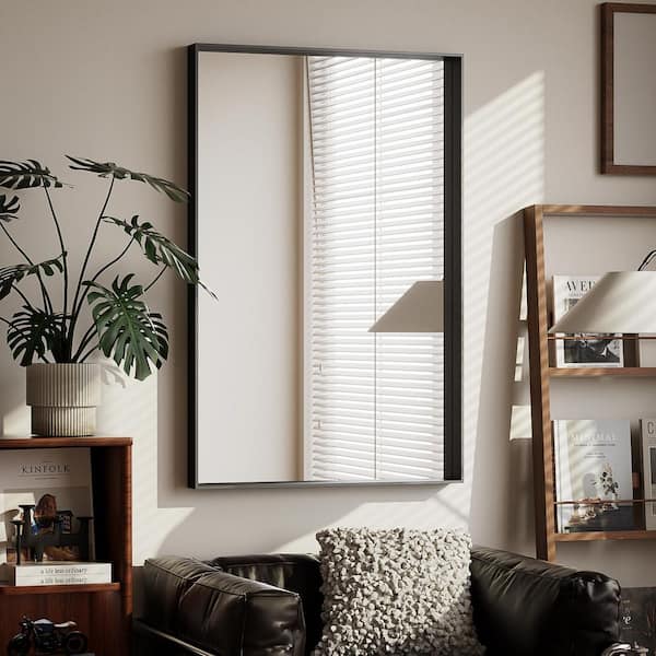 XRAMFY 24 in. W x 35.8 in. H Modern Rectangular Aluminum Deep Framed Black Wall Mirror