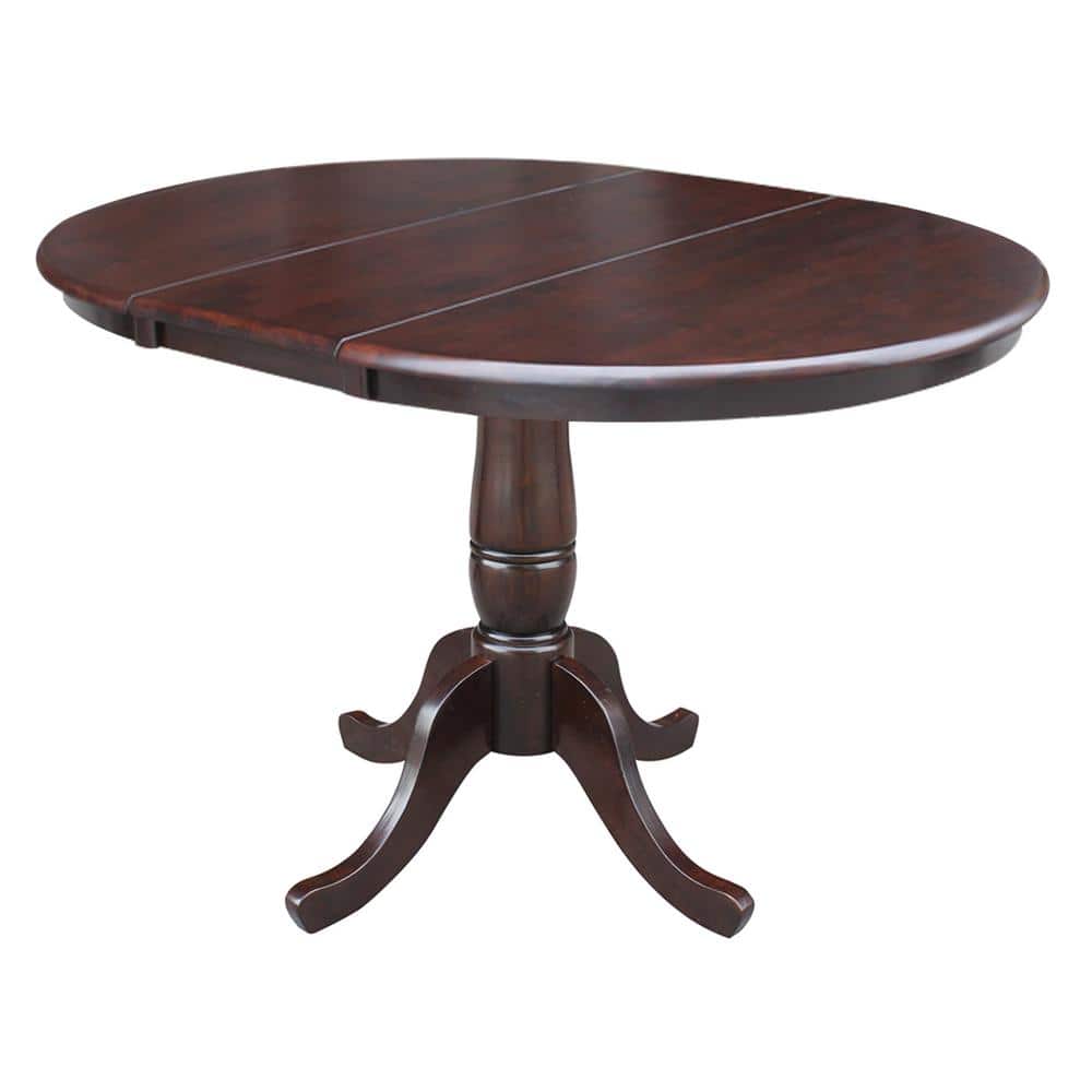 Farmhouse Round Extendable Dining Table in Rich Mocha Wood
