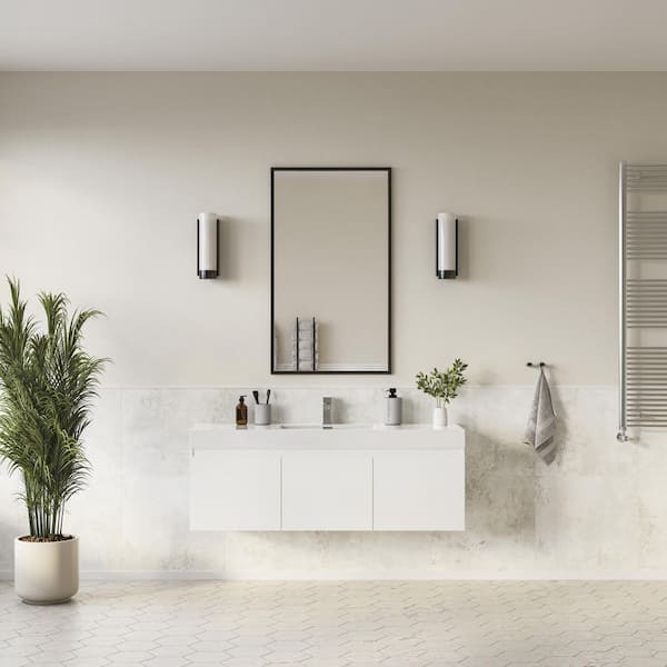 Mezzo 60 in. Modern Wall Hung Bath Vanity in White with Vanity Top in White with White Basin