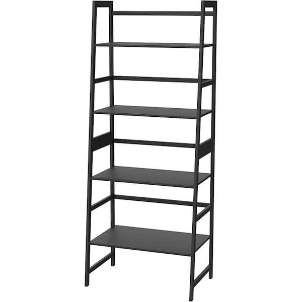 Unbranded 20.47 in. W 47.24 in. H x 11.87 in. D Bamboo Rectangular Ladder Shelf, Bookcase in Black