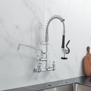 Double Handle Wall Mount Standard Kitchen Faucet in Silver