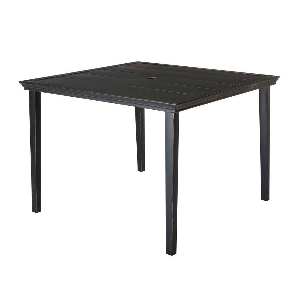 Reviews For Hampton Bay Oak Heights Metal Square Outdoor Patio Dining Table D12237 Tq The Home Depot