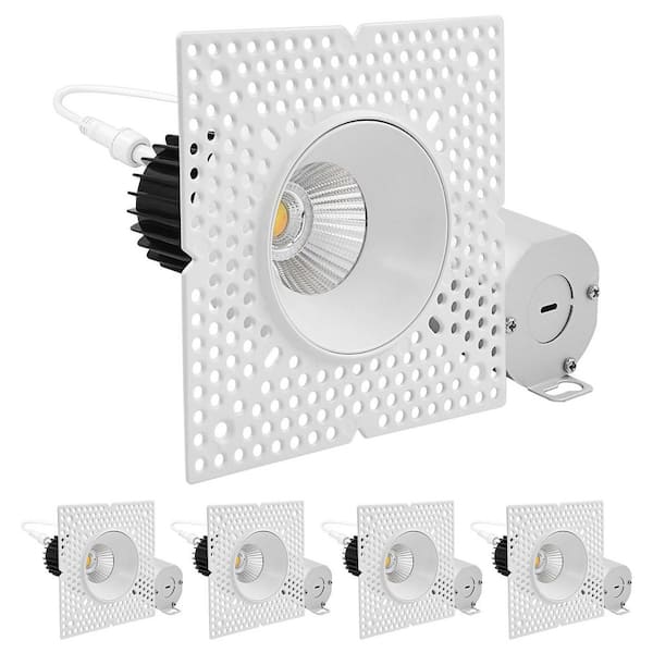 2" Integrated LED Recessed Light Push-n-Lock Trimless 12W 1000LM 5CCT 38° Dimmable Damp Rated IC Rated CRI 90 ETL 4 Pack