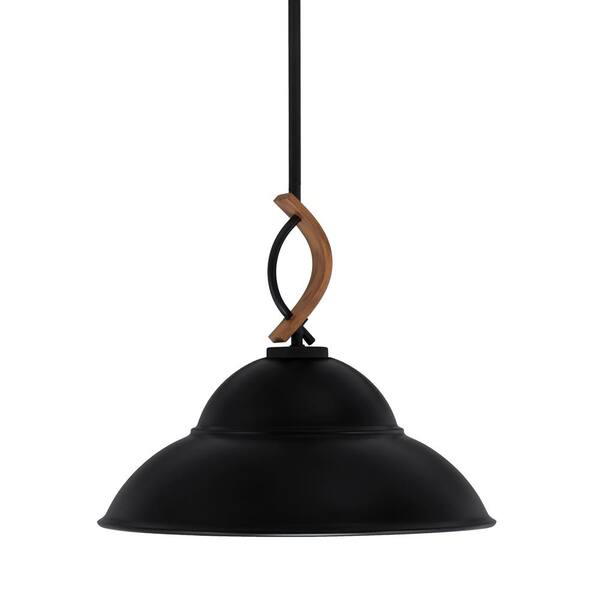 Unbranded Wensley 100-Watt 1-Light Black and Wood-look Metal Shaded Pendant with with 16 in. Metal Shade No, bulb included
