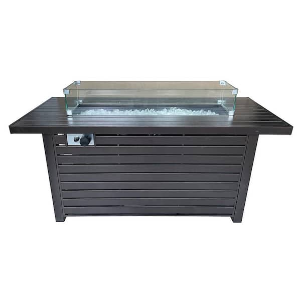 Hiland 54 in. x 25 in. x 22 in. Rectangle Aluminum Propane Gas Fire Pit in Hammered Bronze with Wind Screen