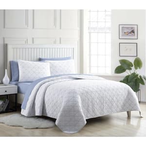 Solid Kelsey Stitch 3-Piece White Solid Cotton Full/Queen Quilt Set