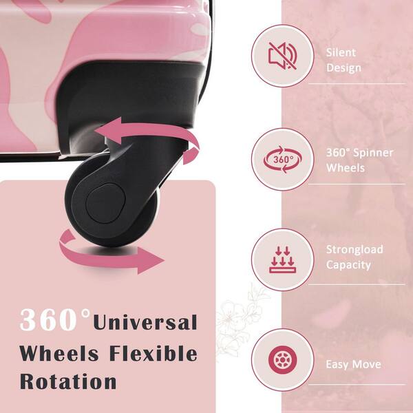 Boyel Living 3-Piece Pink Flowers ABS PC Hardside Spinner Luggage