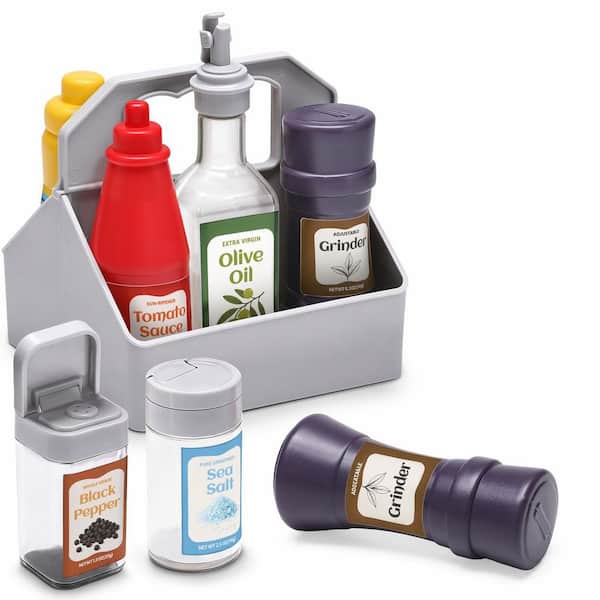 6-Piece Pretend Condiment Play Set with Storage Rack and Gift Box for Kids Kitchen