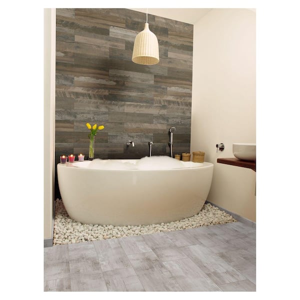 Marazzi Montagna Wood Weathered Gray 6, Bathroom Wall Tiles Home Depot