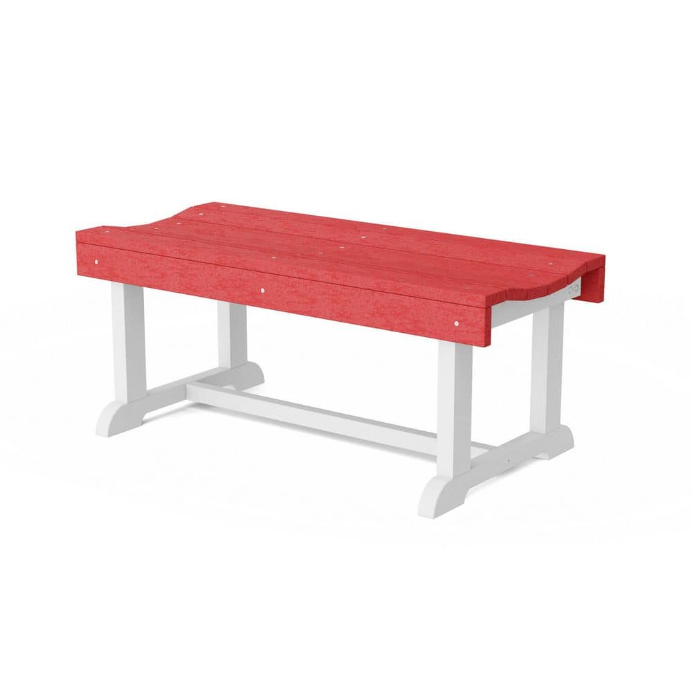 Heritage 42 in. Cardinal Red and White HDPE Plastic Outdoor Patio Backless Bench