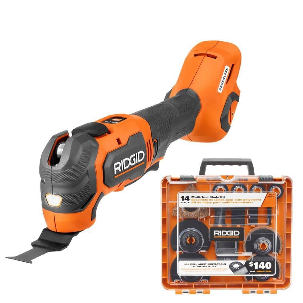 ブラックラビット　スプリッター　オレンジ RIDGID 18V Brushless Cordless Multi-Tool with 14-Piece Blade