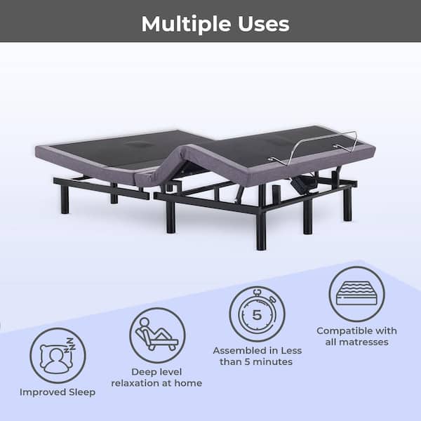 HOMESTOCK Gray 16 in. H Twin XL Adjustable Bed Frame 3-Mode Head