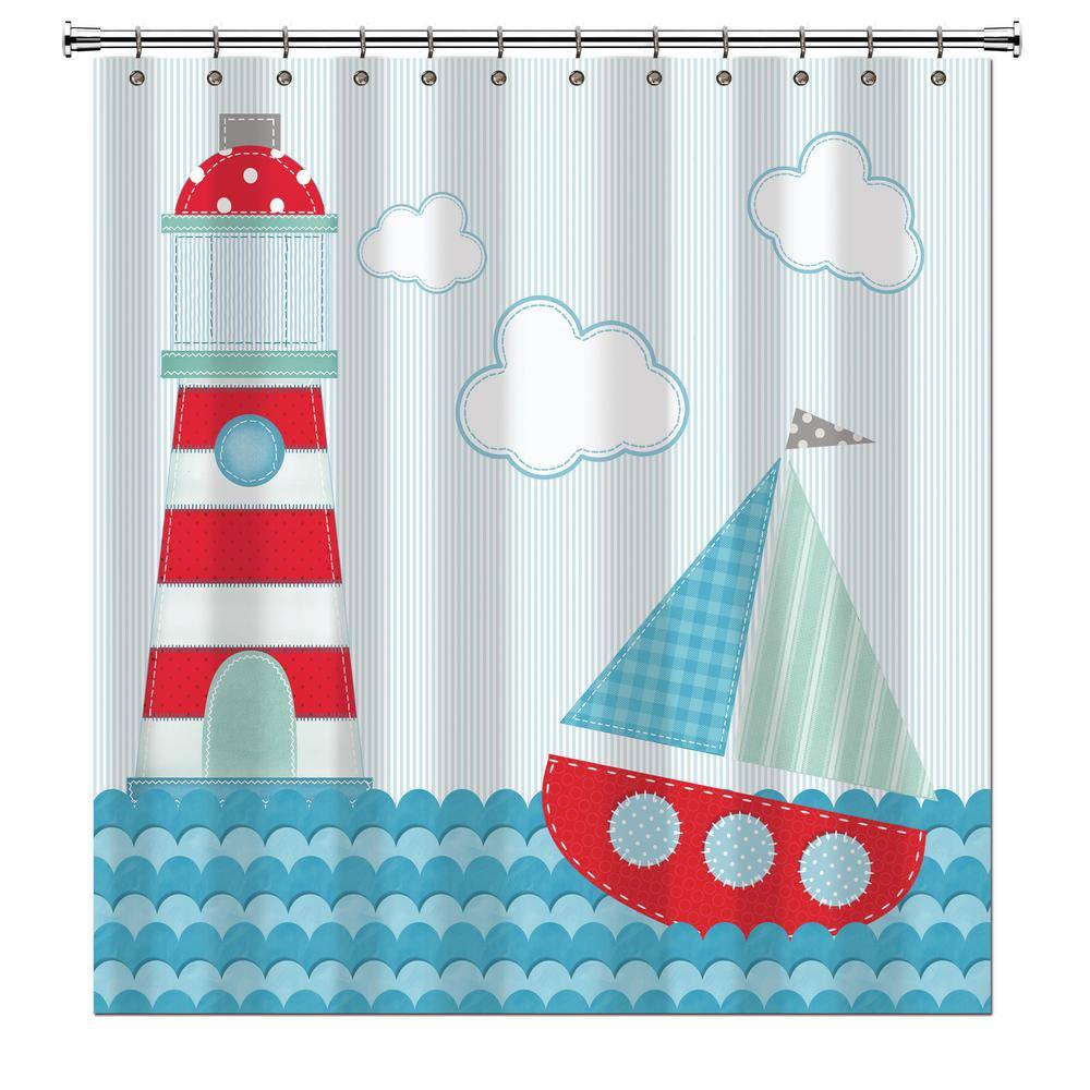 Stormy Sea Sailboat Driving Waterproof Fabric Bath Shower Curtain&Mat&Hook60/72" 