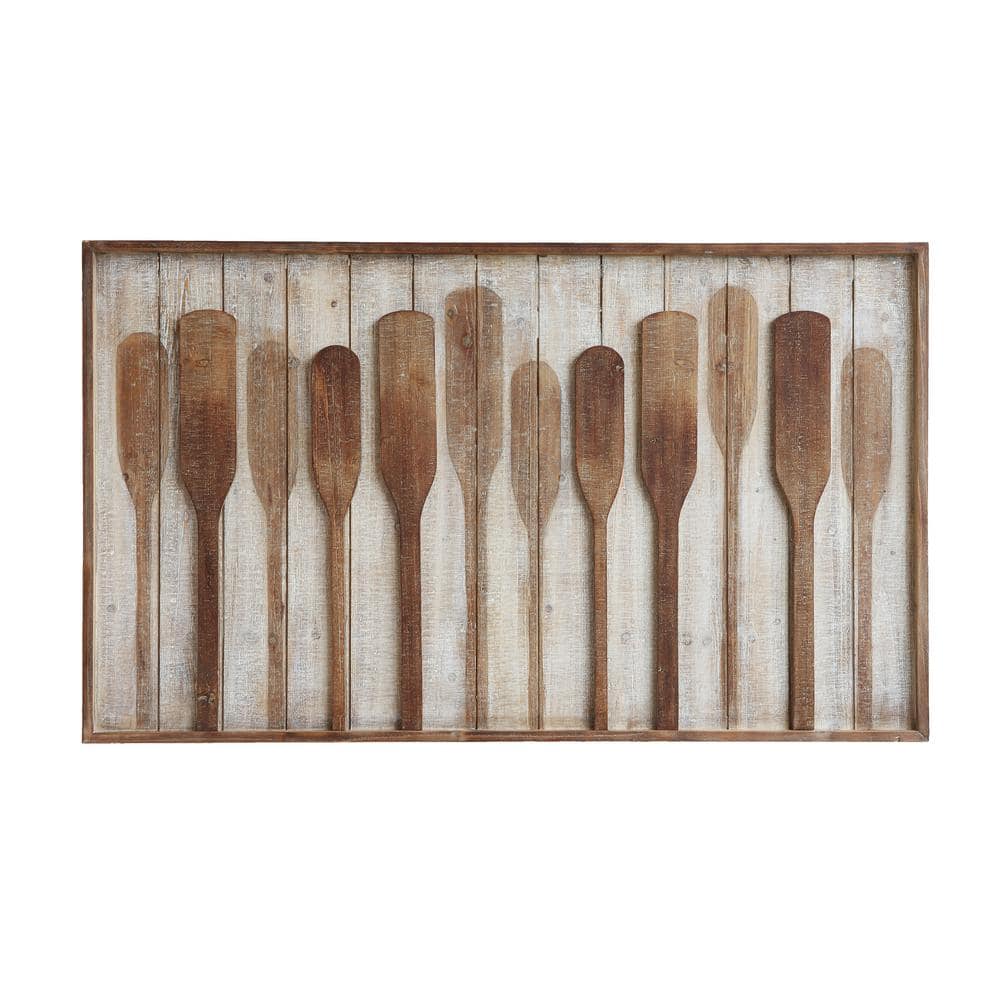 Creative Co-Op Wood Framed Wall Décor with Raised Paddles  Brown