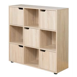 9-Cube Oak Wooden Organizer With 5-Enclosed Doors and 4-Shelves