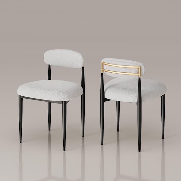 Modern White Boucle Upholstered Dining Chair Metal Frame Armless chair for Kitchen Restaurant (Set of 2)