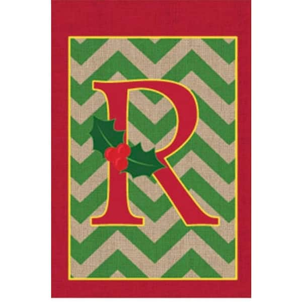 Evergreen 1 ft. x 1.5 ft. Monogrammed R Holly Burlap Garden Flag