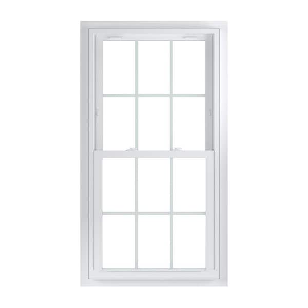 American Craftsman 29.75 in. x 56.75 in. 70 Series White Double Hung Low-E Argon PS Glass Vinyl Fin with J Window with Grids, Screen Incl