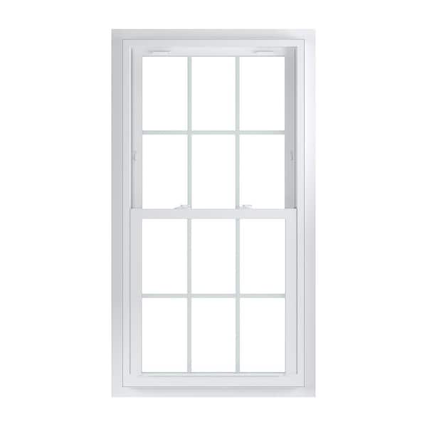 American Craftsman 29.75 in. x 56.75 in. 70 Series Low-E Argon Glass Double Hung White Vinyl Fin with J Window with Grids, Screen Incl
