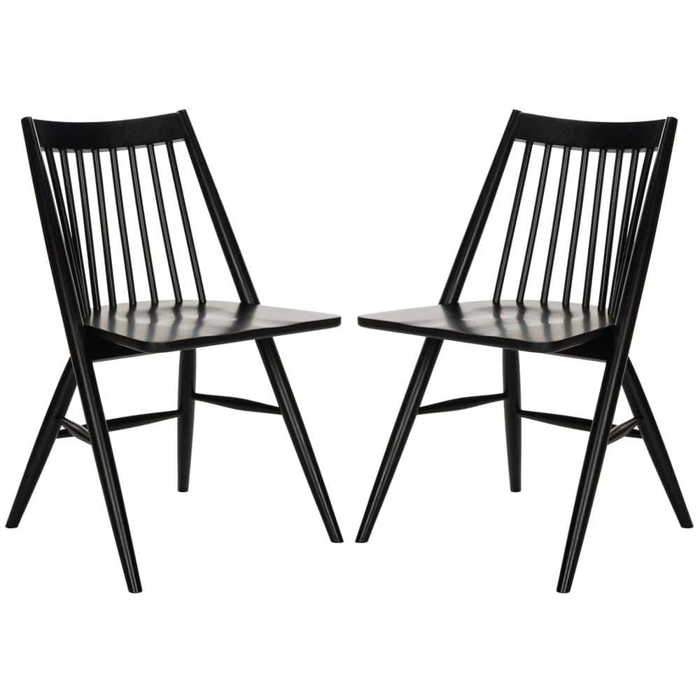 Black Wood Windsor Slat Back Dining Chair Set