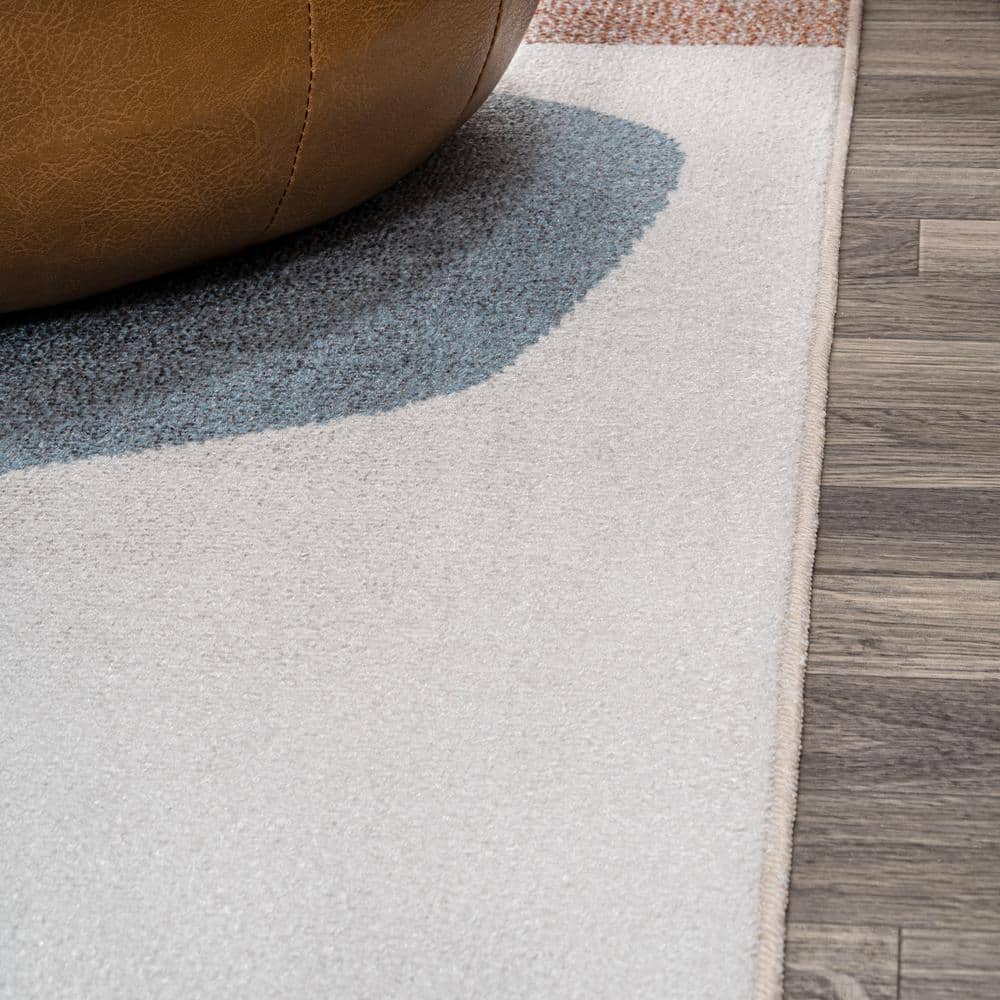 Cream and Multi Abstract Washable Kids Area Rug 4' x 6'