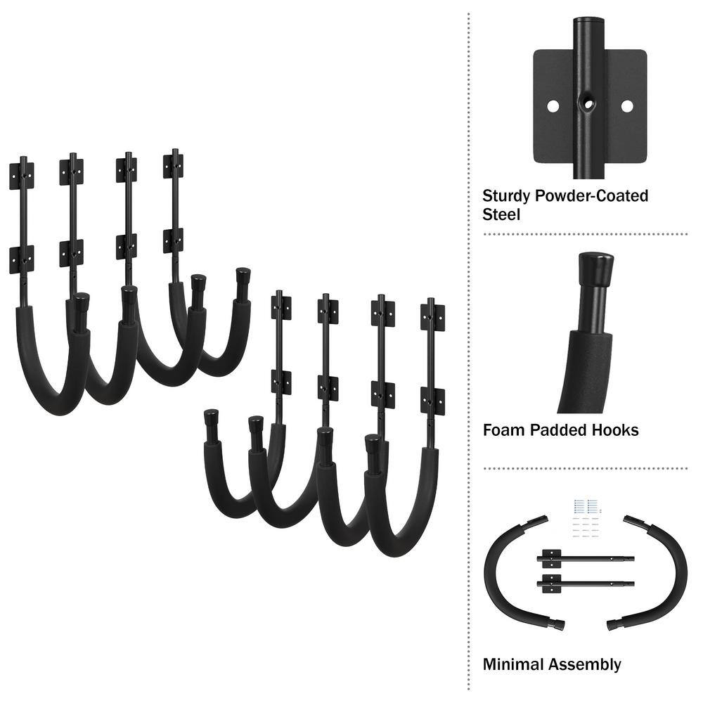 Black Powder-Coated Steel Kayak Wall Mount Hangers, 4-Pack