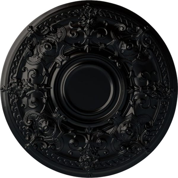 Ekena Millwork 28-1/8" x 1-3/4" Oslo Urethane Ceiling Medallion (Fits Canopies up to 10-1/2"), Hand-Painted Jet Black