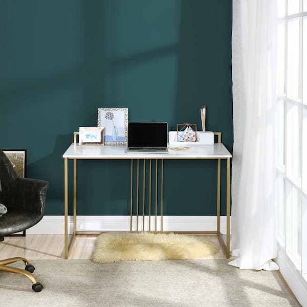 Sleek Marble Top White Computer Desk  Office table design, Office interior  design modern, Office interior design