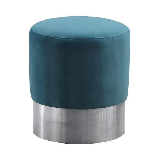 Armen Living Armen Living Green Velvet Contemporary Round Ottoman in Brushed Stainless Steel