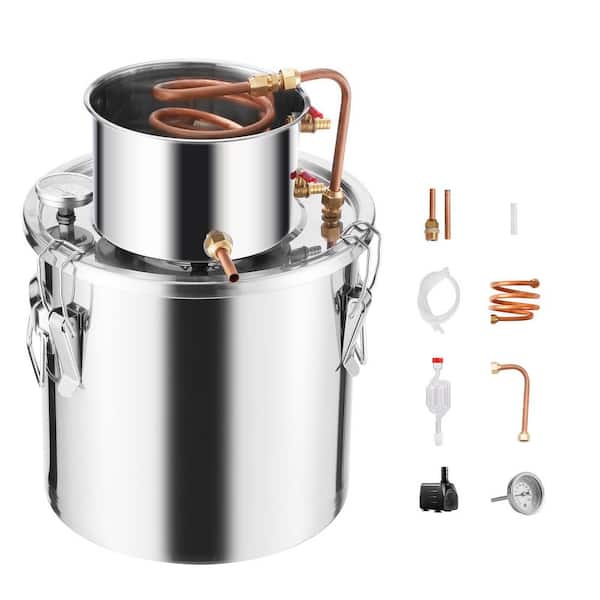 SVOPES 5 Gal. / 19 L Stainless Steel Alcohol Still with Copper Coil, Home Brewing Distiller Kit with Thermometer and Pump