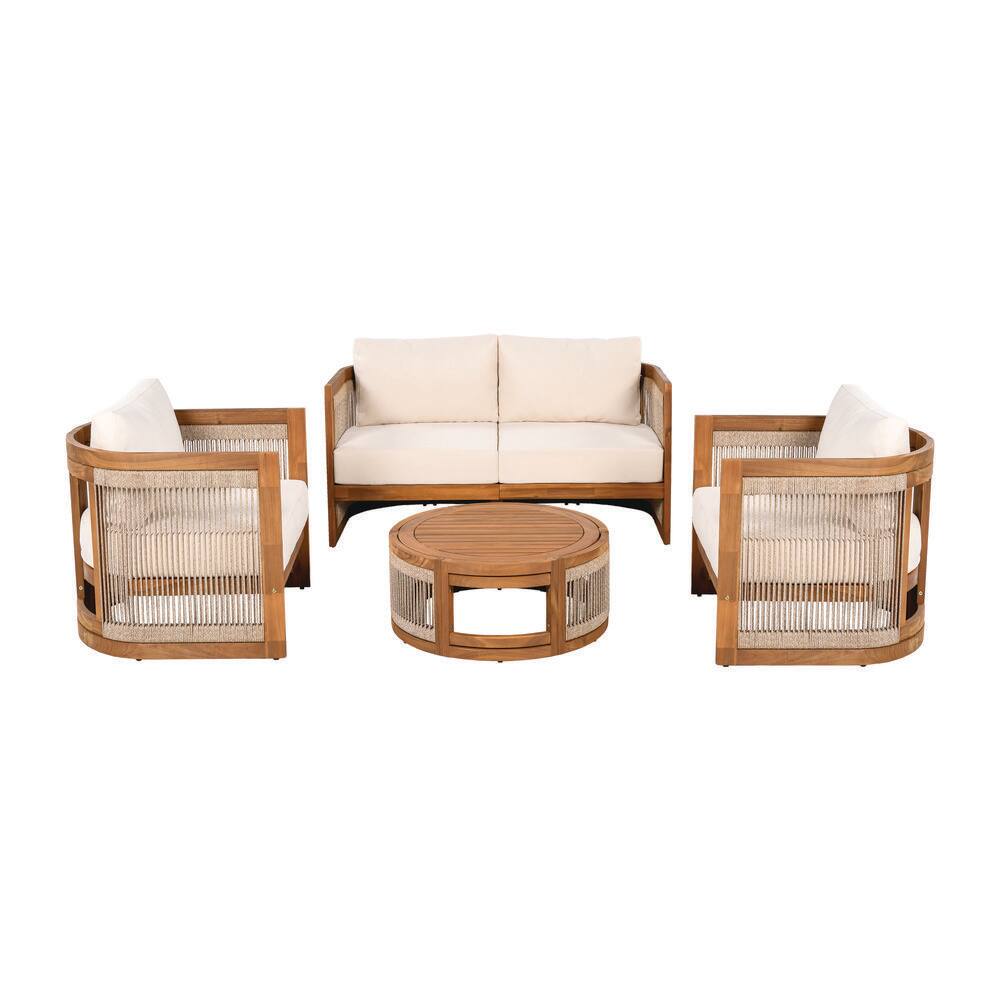 4-Piece Patio Acacia Wood Conversation Furniture Set, Teak Water-Resistant Cushions, All-Weather Slat Construction price history on PriceWatchPro