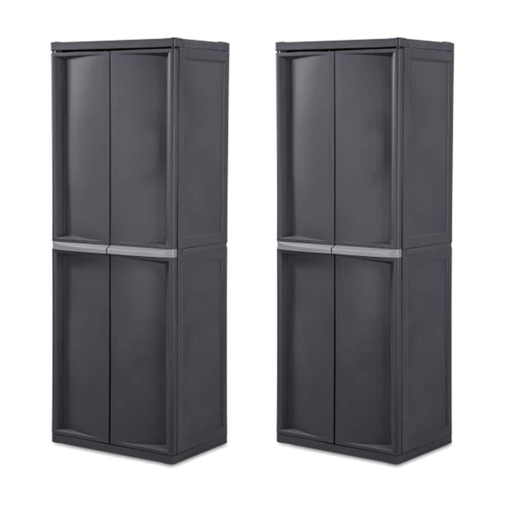 Sterilite Adjule 4 Shelf Gray Storage Cabinet With Doors 2 Pack